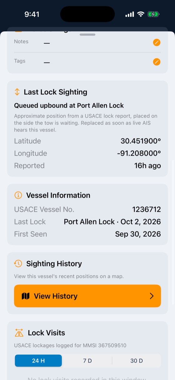 BargeIQ app: ais vessel