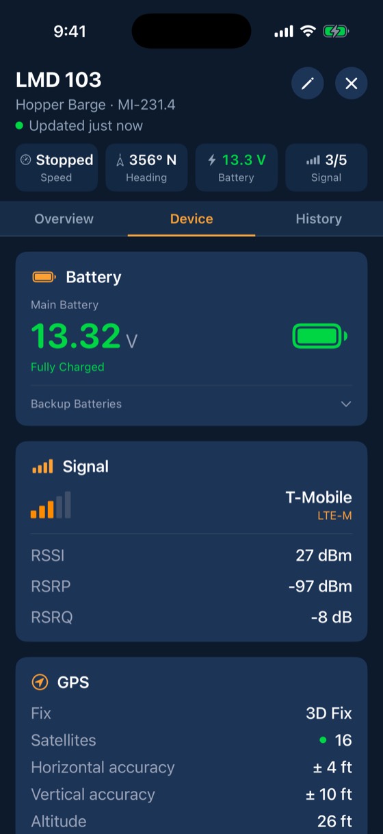 BargeIQ app: barge device