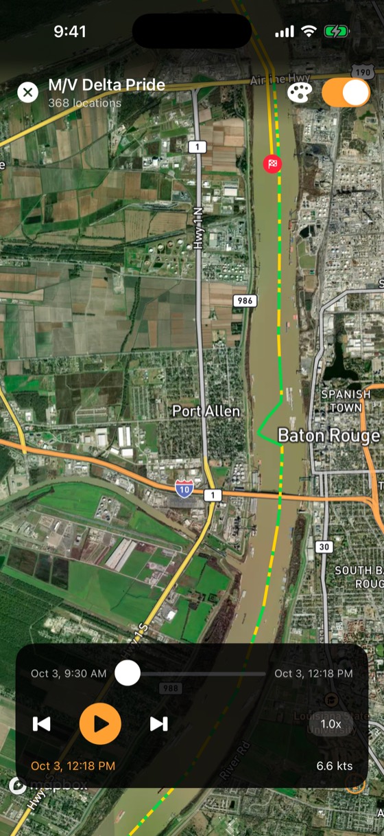 BargeIQ app: barge history trail