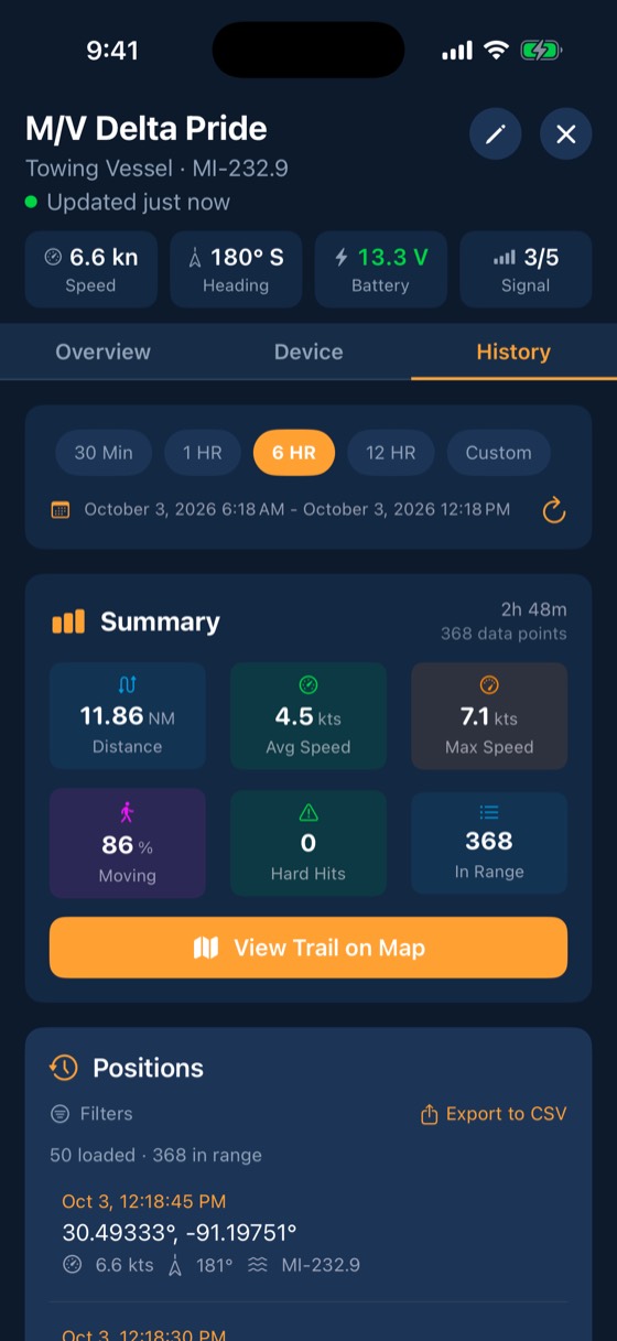 BargeIQ app: barge history