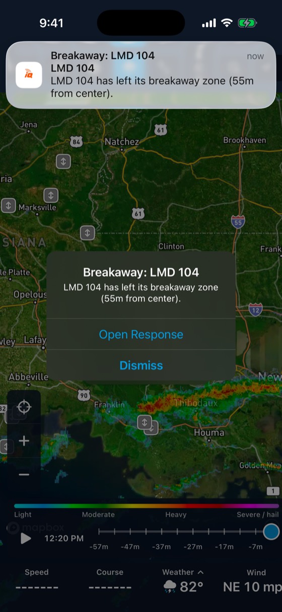 BargeIQ app: breakaway alert