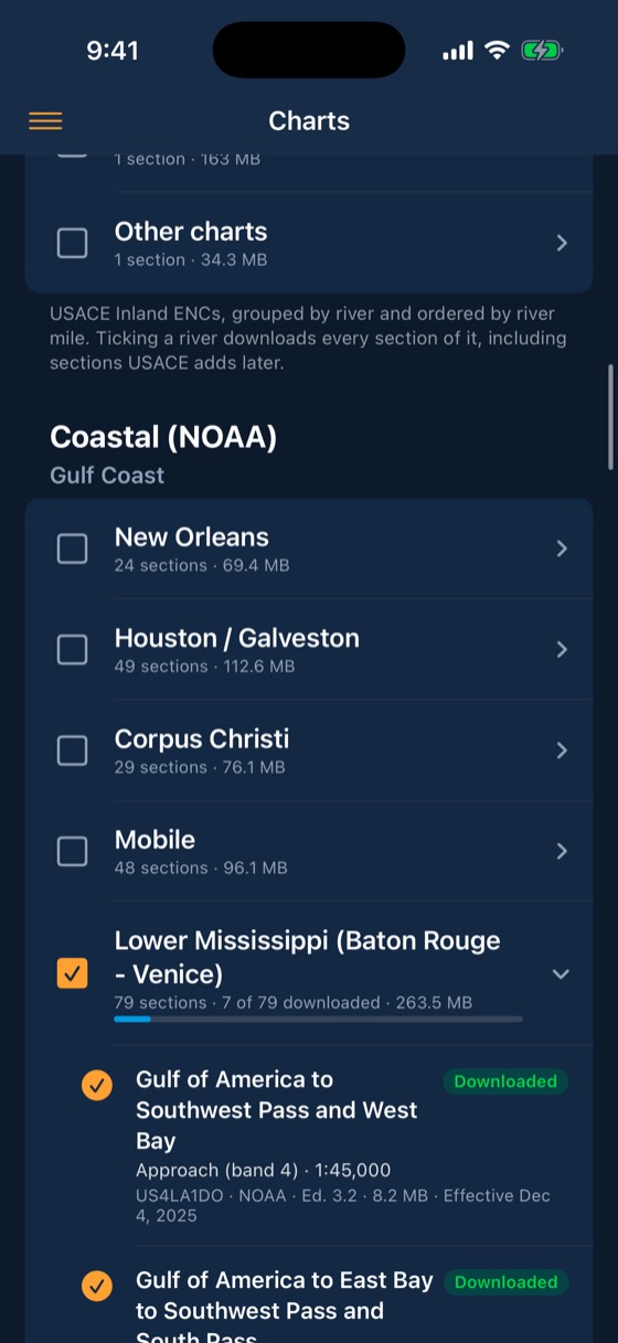 BargeIQ app: chart downloads