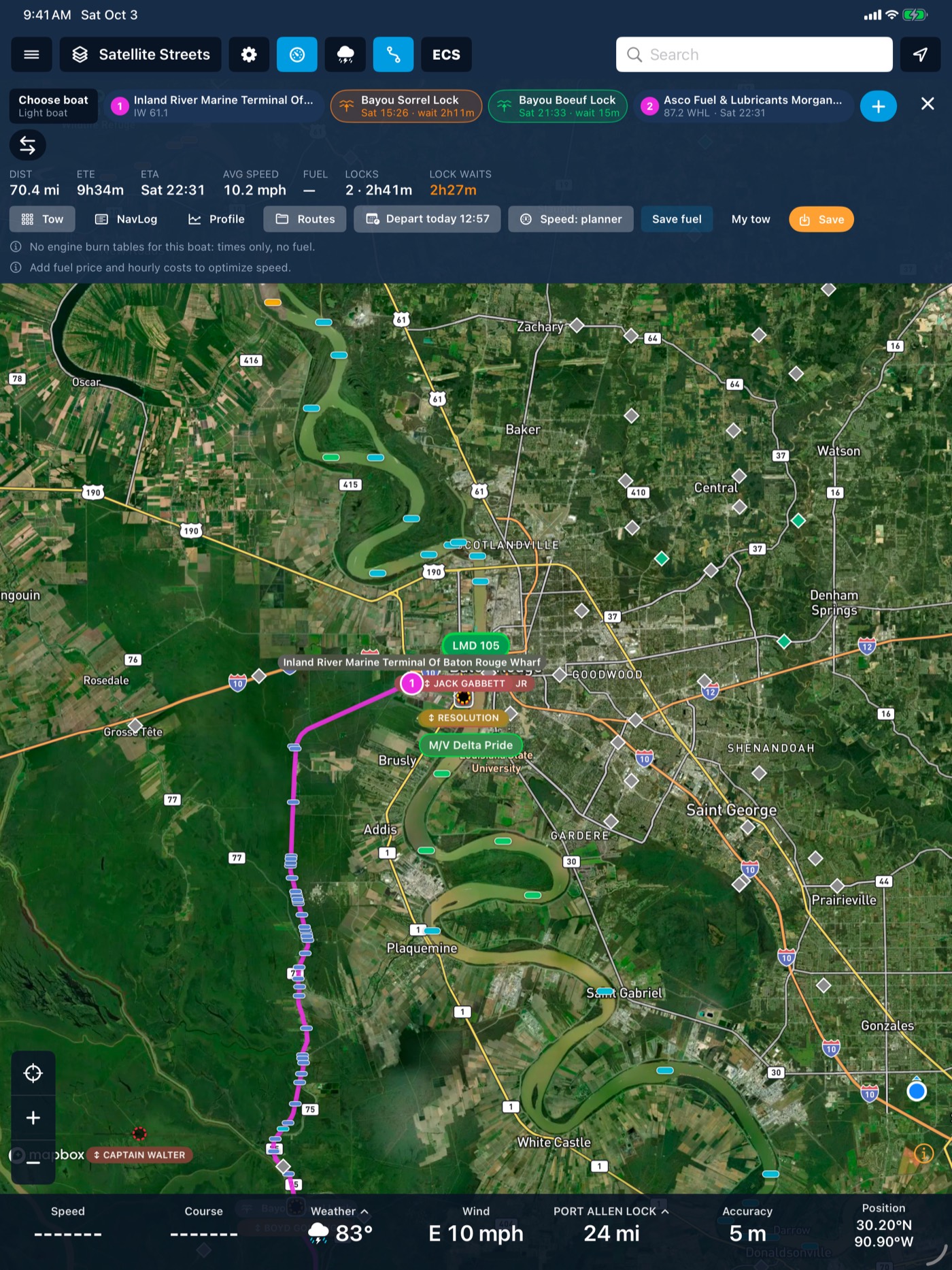 BargeIQ on iPad: trip planner